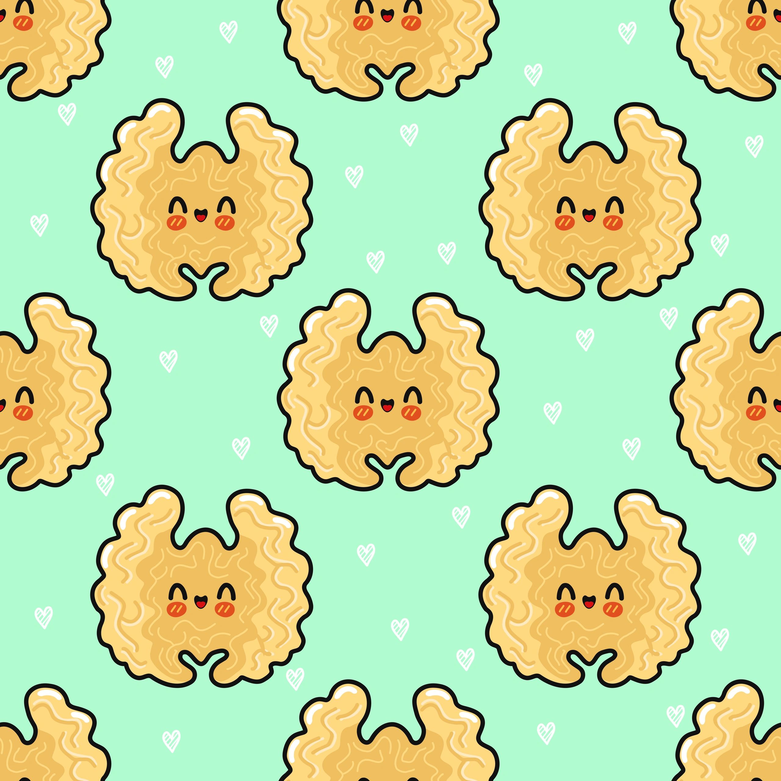 Cute cartoon walnuts with smiling faces seamless pattern